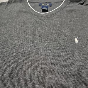 Mens Polo by Ralph Lauren Charcoal  Thermal-Knit Sleep Shirt V-neck